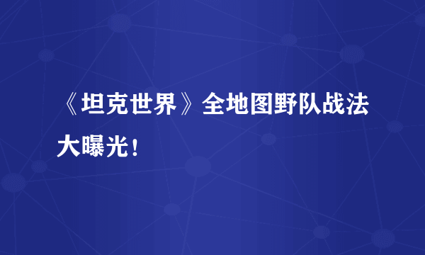 《坦克世界》全地图野队战法大曝光！