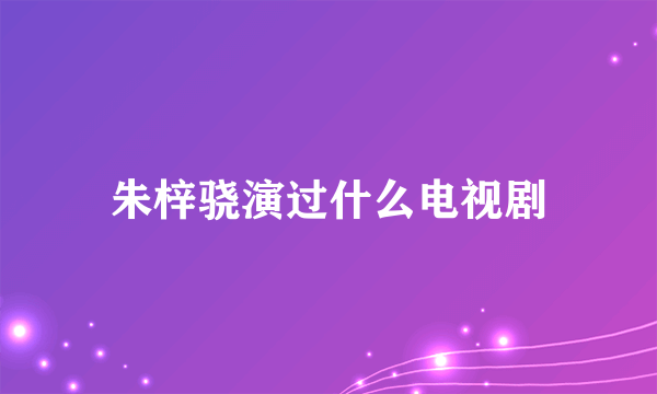 朱梓骁演过什么电视剧