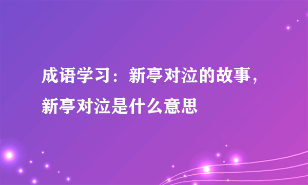 成语学习：新亭对泣的故事，新亭对泣是什么意思