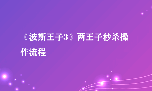 《波斯王子3》两王子秒杀操作流程