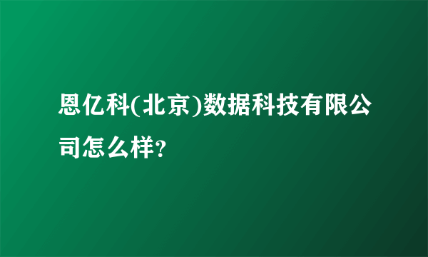 恩亿科(北京)数据科技有限公司怎么样？