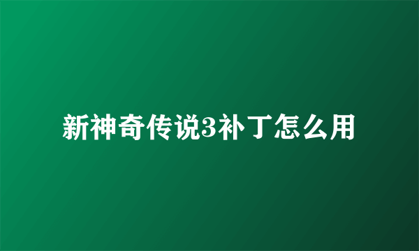 新神奇传说3补丁怎么用