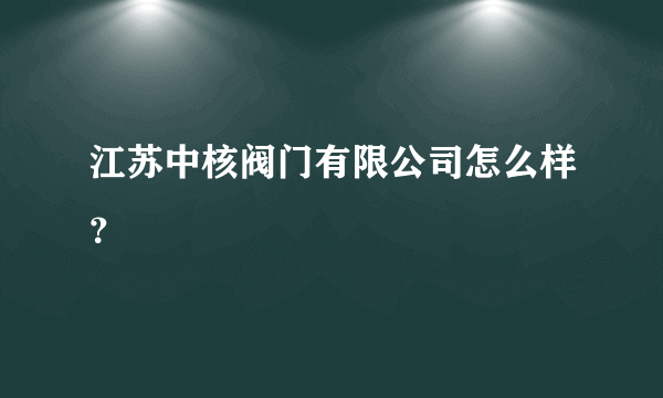 江苏中核阀门有限公司怎么样？