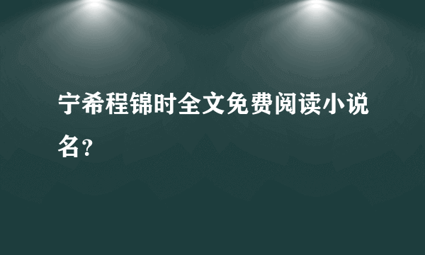 宁希程锦时全文免费阅读小说名？