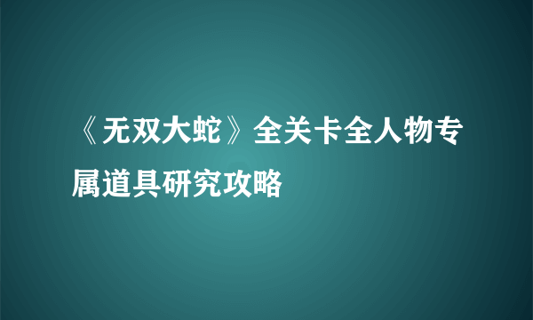 《无双大蛇》全关卡全人物专属道具研究攻略