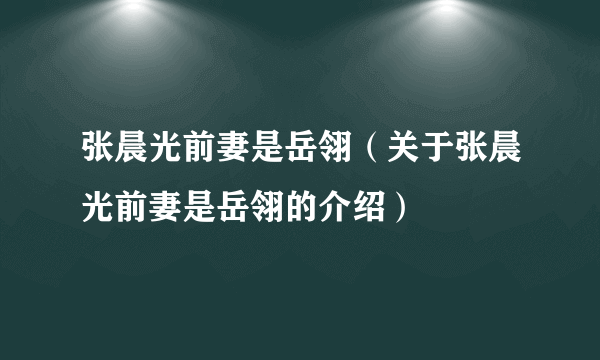 张晨光前妻是岳翎（关于张晨光前妻是岳翎的介绍）