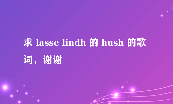 求 lasse lindh 的 hush 的歌词，谢谢