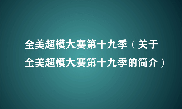 全美超模大赛第十九季（关于全美超模大赛第十九季的简介）