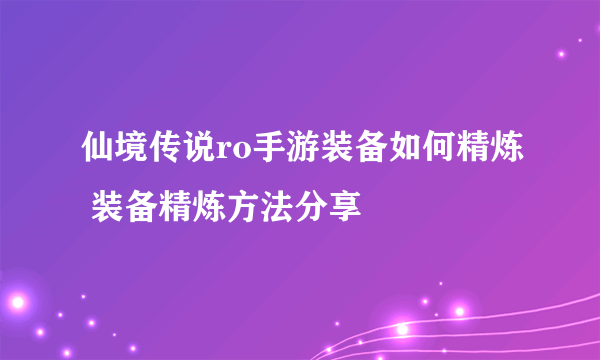 仙境传说ro手游装备如何精炼 装备精炼方法分享