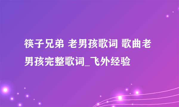 筷子兄弟 老男孩歌词 歌曲老男孩完整歌词_飞外经验