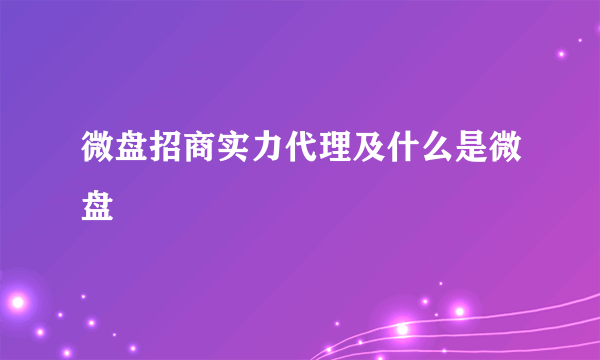 微盘招商实力代理及什么是微盘