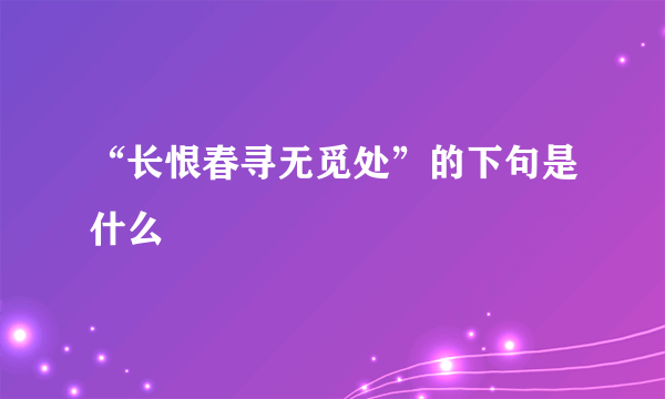 “长恨春寻无觅处”的下句是什么