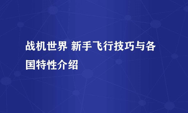 战机世界 新手飞行技巧与各国特性介绍