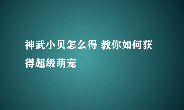 神武小贝怎么得 教你如何获得超级萌宠