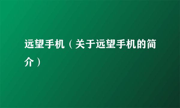 远望手机（关于远望手机的简介）