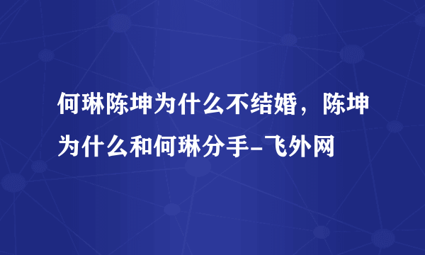 何琳陈坤为什么不结婚，陈坤为什么和何琳分手-飞外网