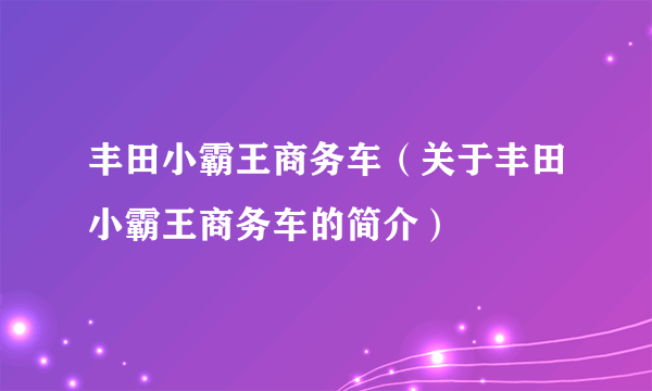 丰田小霸王商务车（关于丰田小霸王商务车的简介）