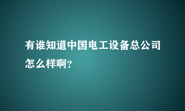 有谁知道中国电工设备总公司怎么样啊？