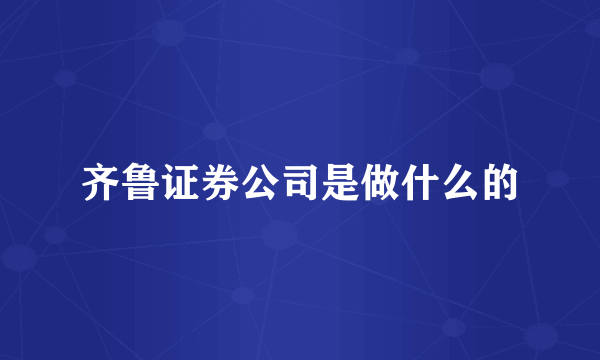 齐鲁证券公司是做什么的