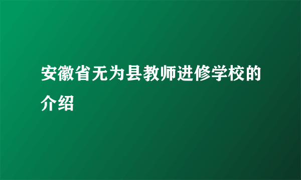 安徽省无为县教师进修学校的介绍