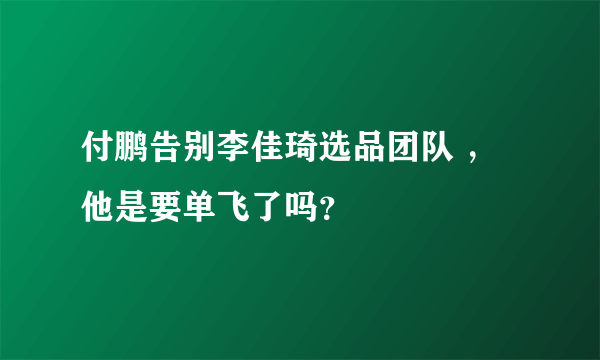 付鹏告别李佳琦选品团队 ，他是要单飞了吗？