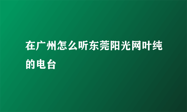 在广州怎么听东莞阳光网叶纯的电台