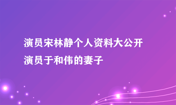 演员宋林静个人资料大公开 演员于和伟的妻子