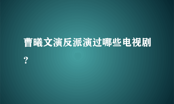 曹曦文演反派演过哪些电视剧？