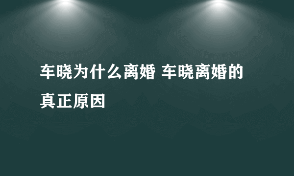 车晓为什么离婚 车晓离婚的真正原因