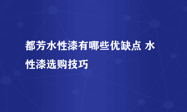 都芳水性漆有哪些优缺点 水性漆选购技巧