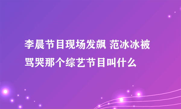 李晨节目现场发飙 范冰冰被骂哭那个综艺节目叫什么