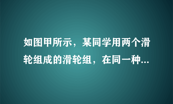 如图甲所示，某同学用两个滑轮组成的滑轮组，在同一种绕绳方式下匀速提升不同质量的重物