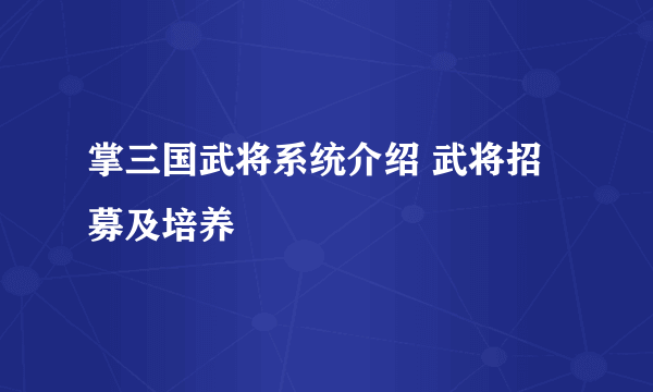 掌三国武将系统介绍 武将招募及培养