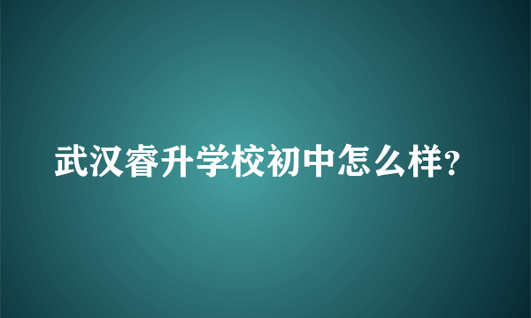 武汉睿升学校初中怎么样？