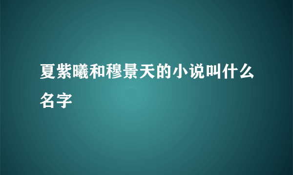 夏紫曦和穆景天的小说叫什么名字