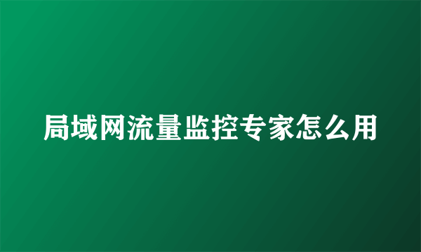 局域网流量监控专家怎么用