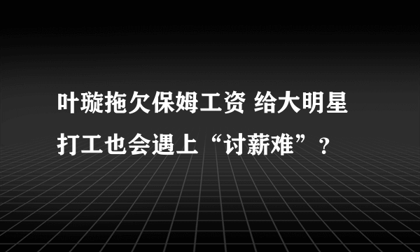 叶璇拖欠保姆工资 给大明星打工也会遇上“讨薪难”？