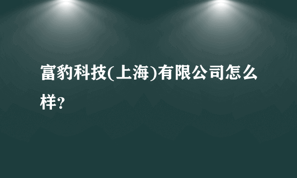 富豹科技(上海)有限公司怎么样？