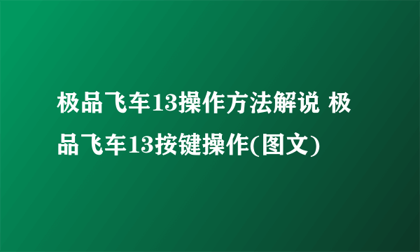 极品飞车13操作方法解说 极品飞车13按键操作(图文)