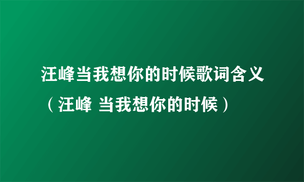 汪峰当我想你的时候歌词含义（汪峰 当我想你的时候）