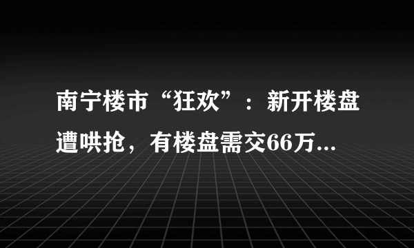 南宁楼市“狂欢”：新开楼盘遭哄抢，有楼盘需交66万“团购费”才能交首付，这笔钱不在合同内也没有收据。你怎么看？