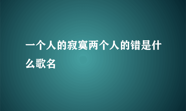 一个人的寂寞两个人的错是什么歌名