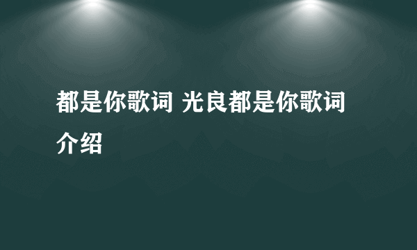 都是你歌词 光良都是你歌词介绍