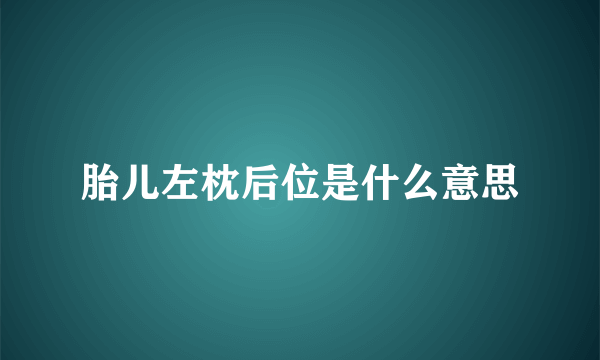 胎儿左枕后位是什么意思