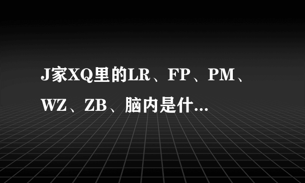 J家XQ里的LR、FP、PM、WZ、ZB、脑内是什么意思？