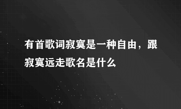 有首歌词寂寞是一种自由，跟寂寞远走歌名是什么