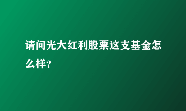 请问光大红利股票这支基金怎么样？