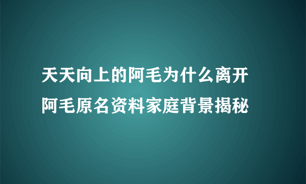 天天向上的阿毛为什么离开 阿毛原名资料家庭背景揭秘