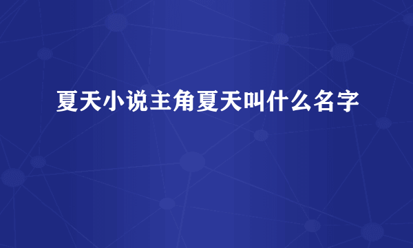 夏天小说主角夏天叫什么名字