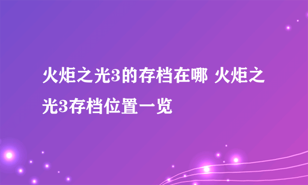 火炬之光3的存档在哪 火炬之光3存档位置一览